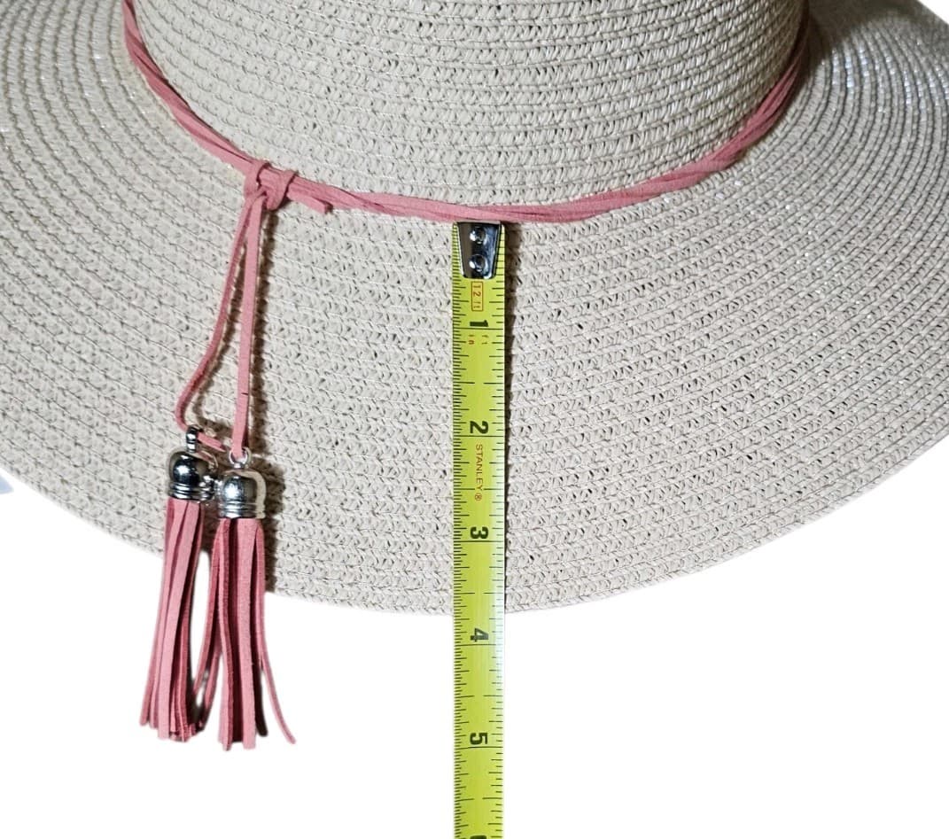 Braided White Straw Sun Hat With Pink Tassel Unbraned Nwt - Thumbnail 6