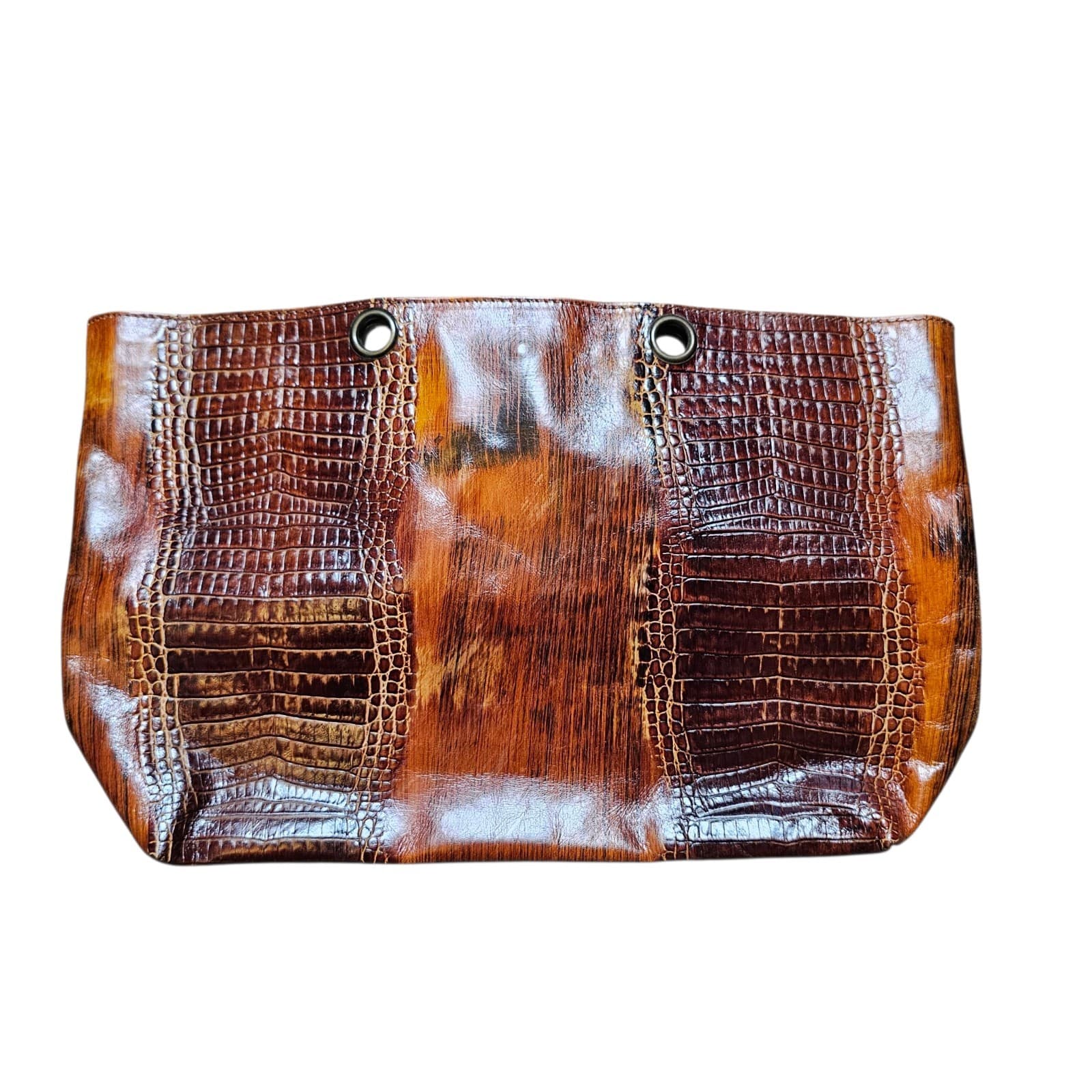 Charlie Lapsen Leather Purse Made In Italy Crocodile Embossed - Thumbnail 3