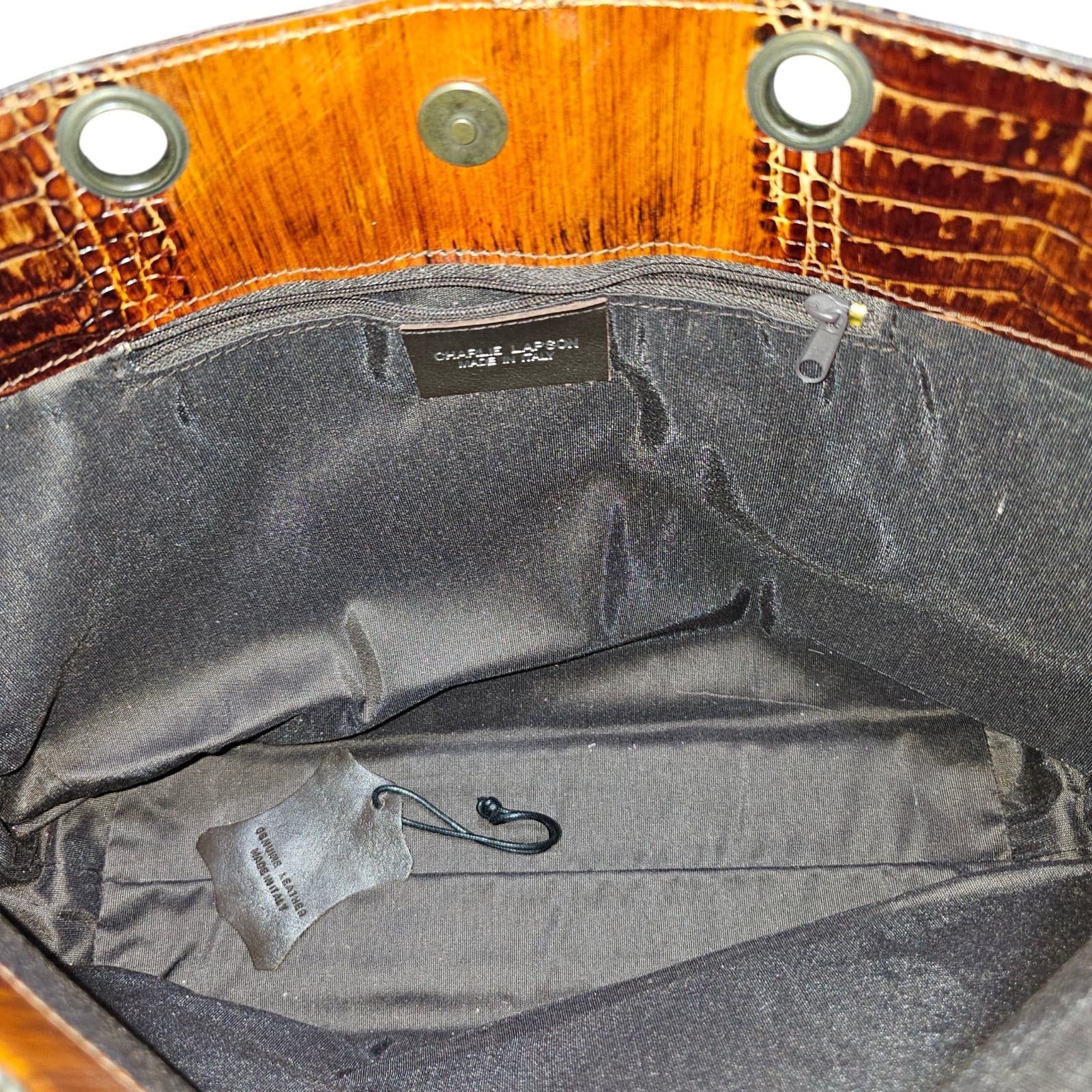Charlie Lapsen Leather Purse Made In Italy Crocodile Embossed - Thumbnail 5