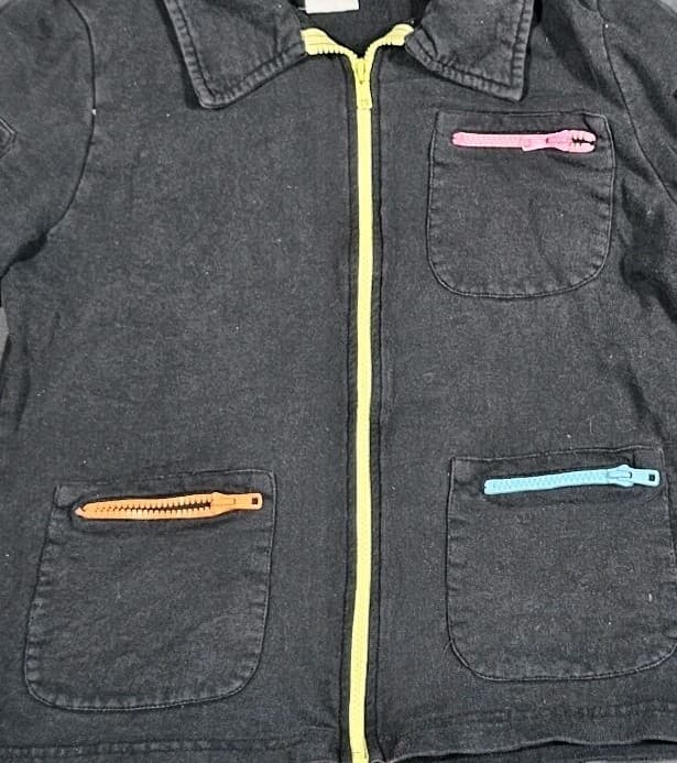 Vintage 90s Norm Thompson Sweater Jacket Women Small Black Cotton 5 Zip Pockets - Thumbnail 10