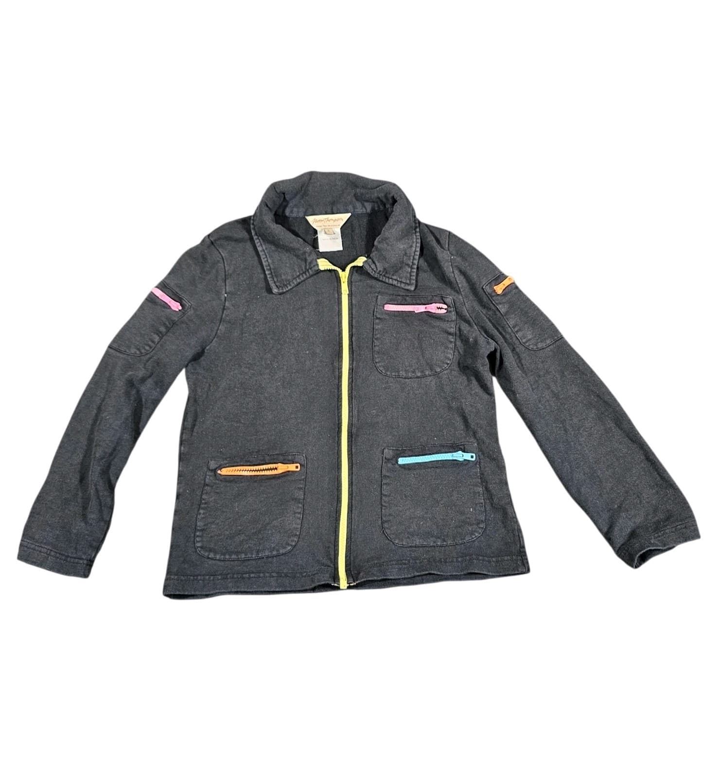 Vintage 90s Norm Thompson Sweater Jacket Women Small Black Cotton 5 Zip Pockets