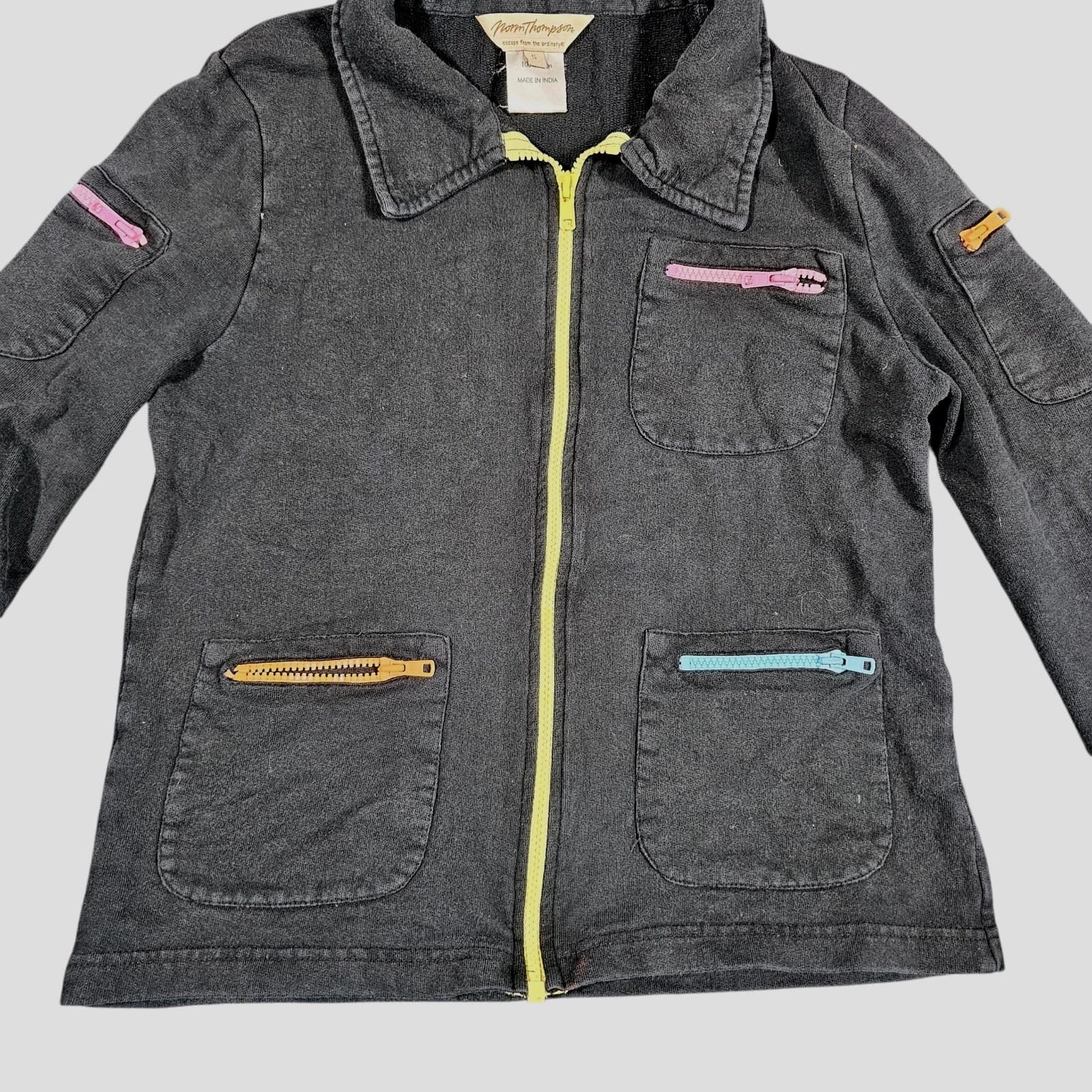 Vintage 90s Norm Thompson Sweater Jacket Women Small Black Cotton 5 Zip Pockets - Thumbnail 3