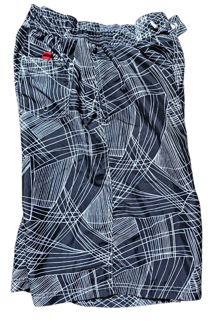 Nautica Boys Swim Trunks Size Xl 18-20 Black White Linear Print Mesh Lined - Thumbnail 6