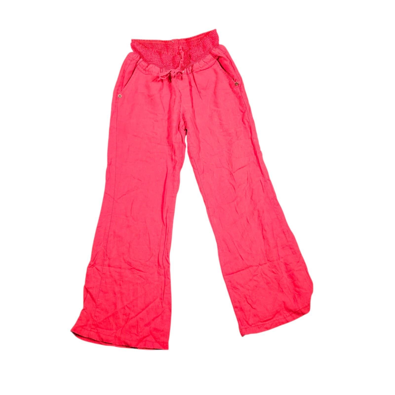 Love Tree Pants Womens Medium Faded Red Linen Blend Drawstring Boho Pants - Thumbnail 5
