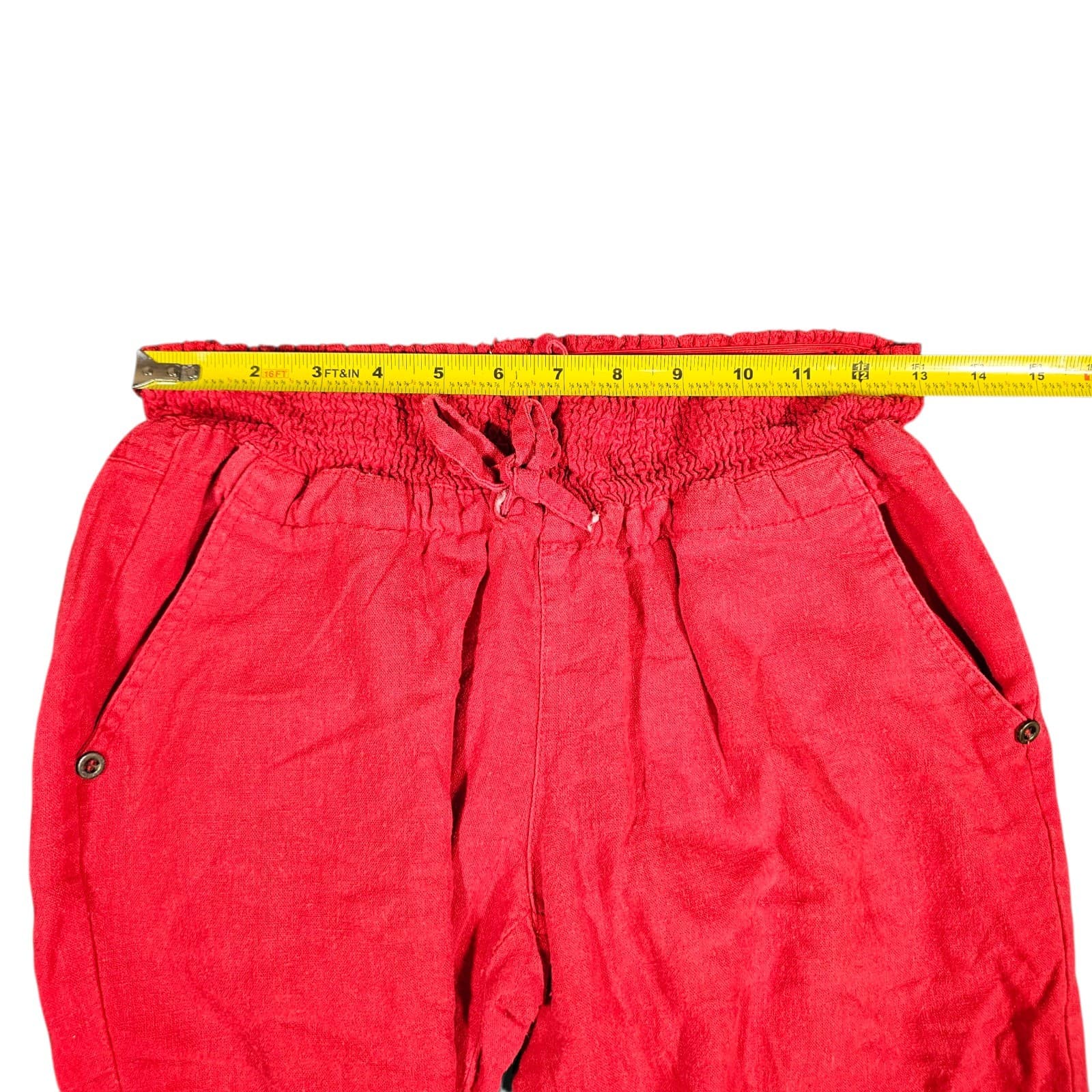 Love Tree Pants Womens Medium Faded Red Linen Blend Drawstring Boho Pants - Thumbnail 8