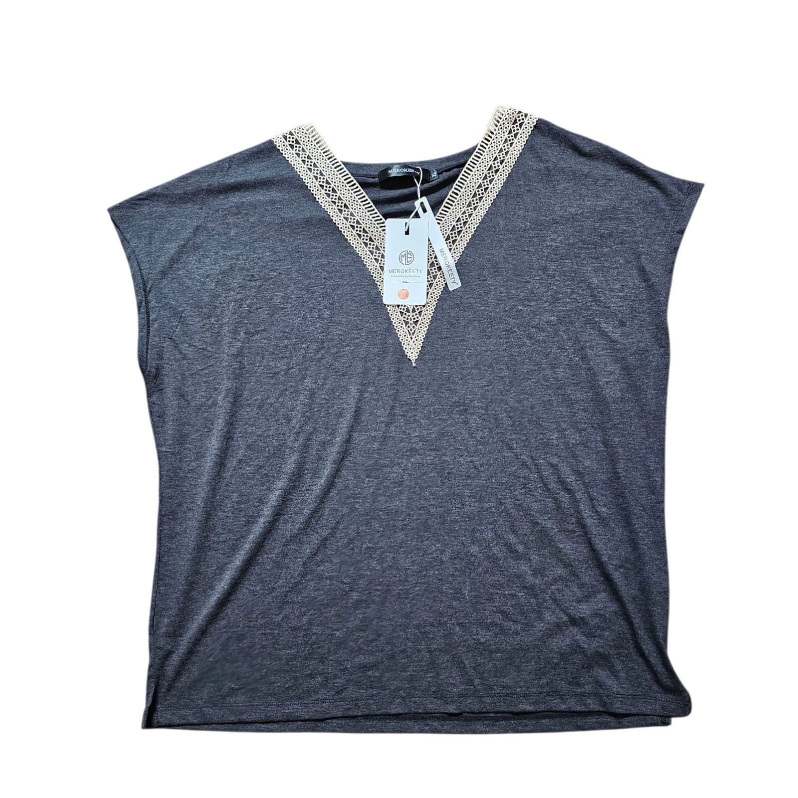 Merokeety Womans Casual Sleeveless Lace Trim Vneck