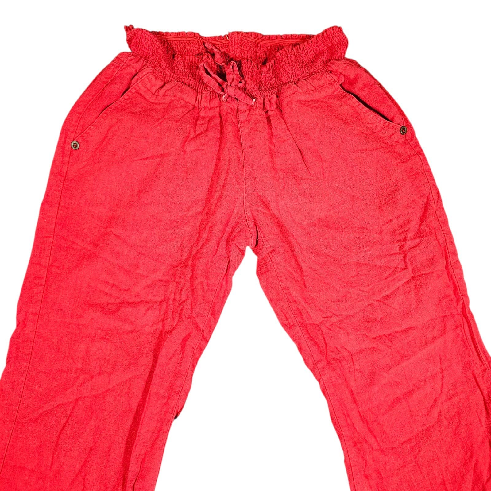 Love Tree Pants Womens Medium Faded Red Linen Blend Drawstring Boho Pants - Thumbnail 3