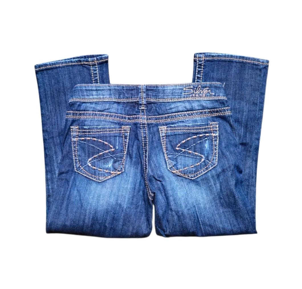 Silver Aiko Stretch Capri Jean Women’s Size 29 X 23 Back Pocket Stitching VGC