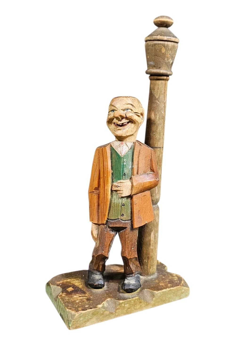 Anri Hand Carved Drunk Man On A Lamppost Wooden Cork Screw And Bottle Opener