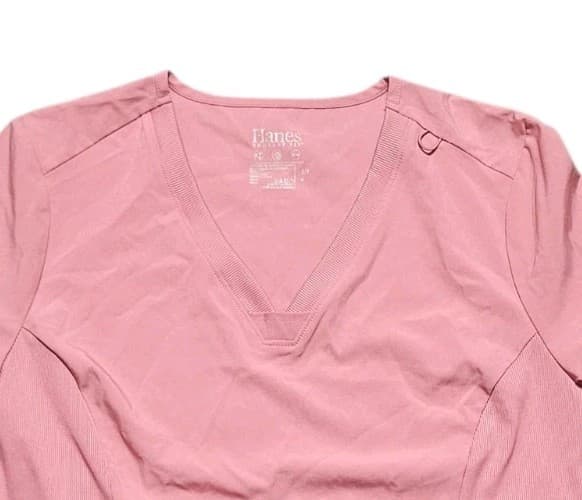 Hanes Comfort Fit Womans Vneck Pink Scrubs Top Size S/P - Thumbnail 6