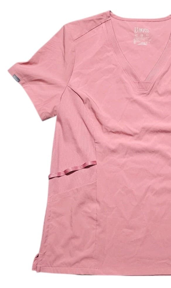 Hanes Comfort Fit Womans Vneck Pink Scrubs Top Size S/P - Thumbnail 3