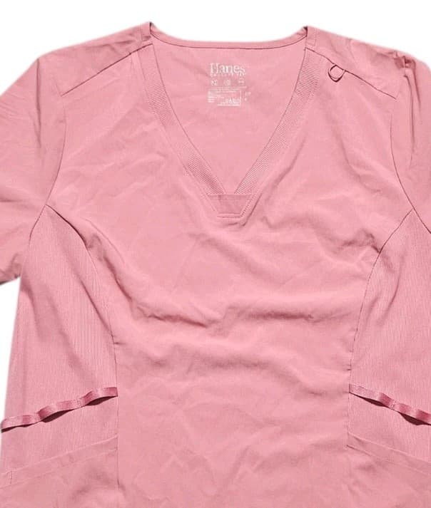 Hanes Comfort Fit Womans Vneck Pink Scrubs Top Size S/P - Thumbnail 2