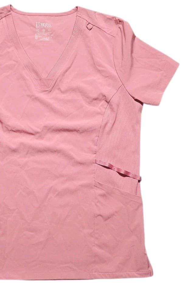 Hanes Comfort Fit Womans Vneck Pink Scrubs Top Size S/P - Thumbnail 4