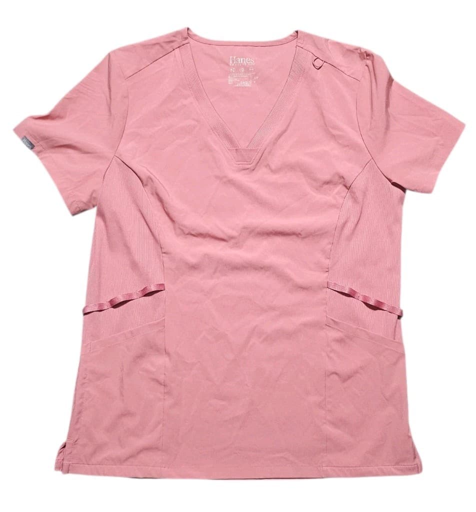 Hanes Comfort Fit Womans Vneck Pink Scrubs Top Size S/P - Thumbnail 5