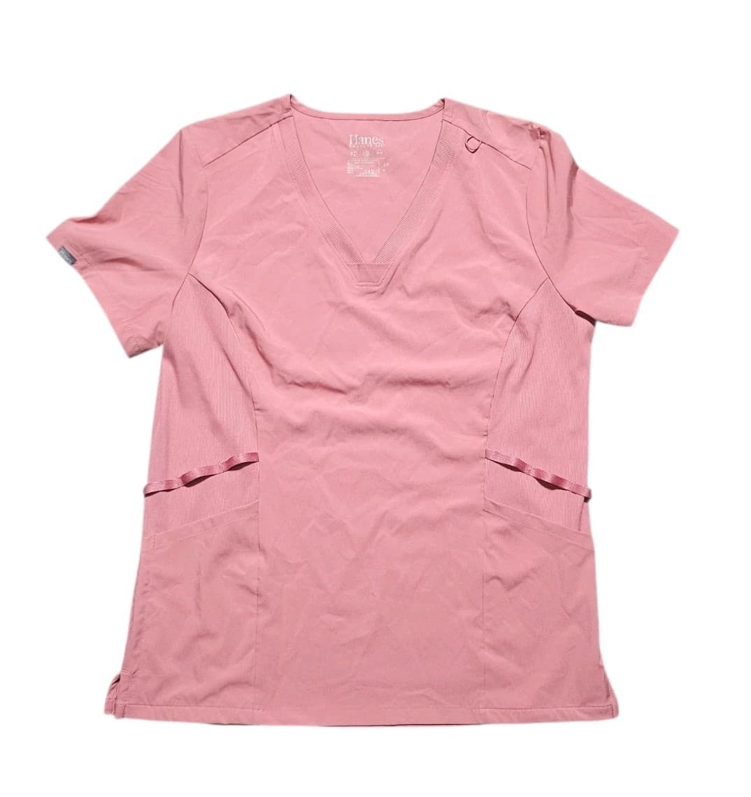Hanes Comfort Fit Womans Vneck Pink Scrubs Top Size S/P