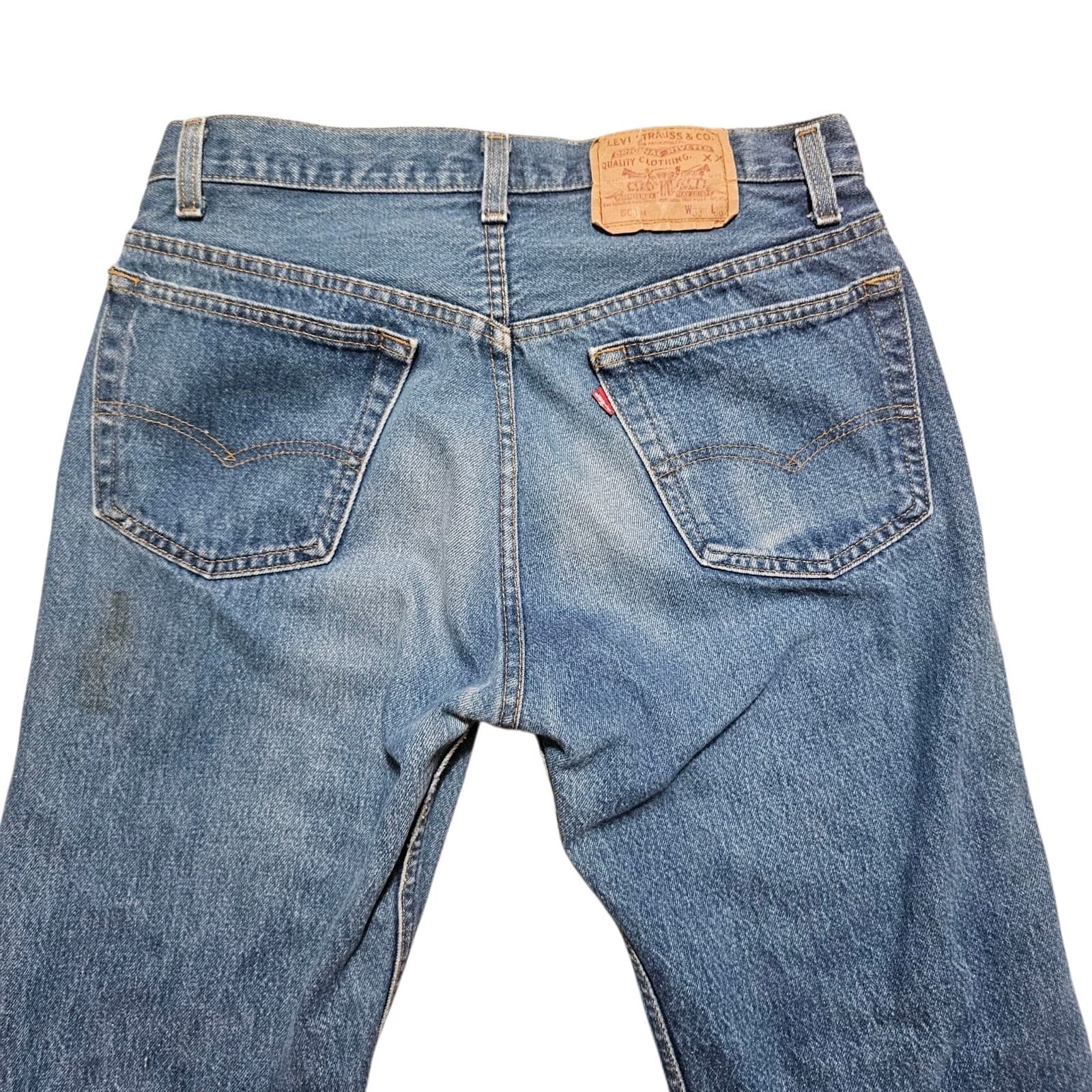 Vintage 80s Levis 501xx Mens 33x36 Distressed Button Fly Denim Jeans USA