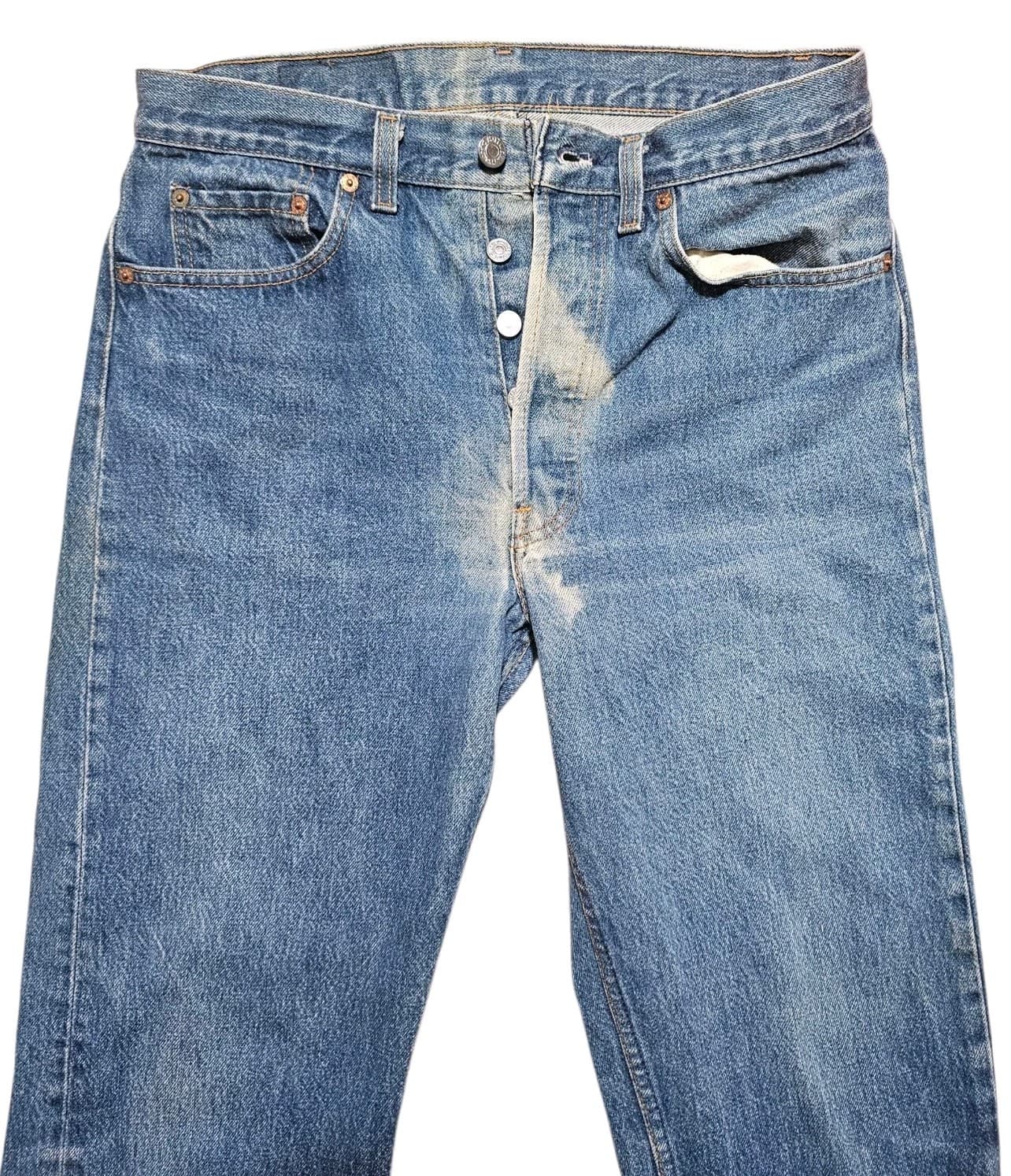 Vintage 80s Levis 501xx Mens 33x36 Distressed Button Fly Denim Jeans USA - Thumbnail 4