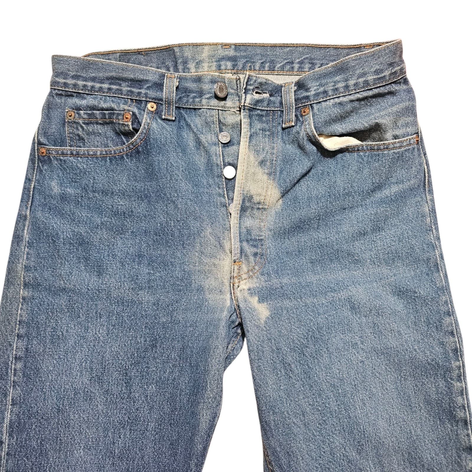 Vintage 80s Levis 501xx Mens 33x36 Distressed Button Fly Denim Jeans USA - Thumbnail 5