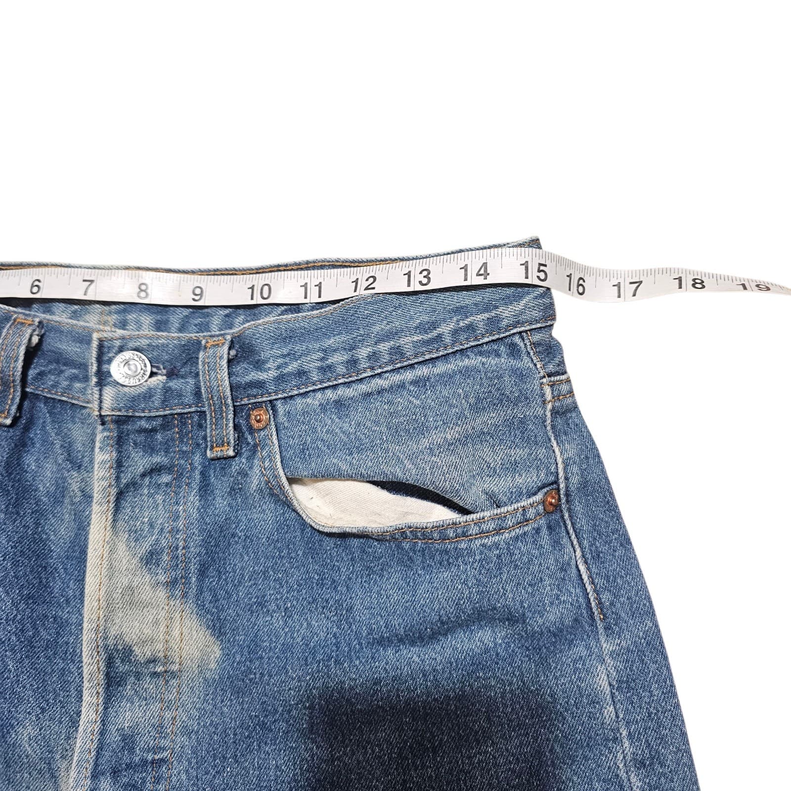 Vintage 80s Levis 501xx Mens 33x36 Distressed Button Fly Denim Jeans USA - Thumbnail 17