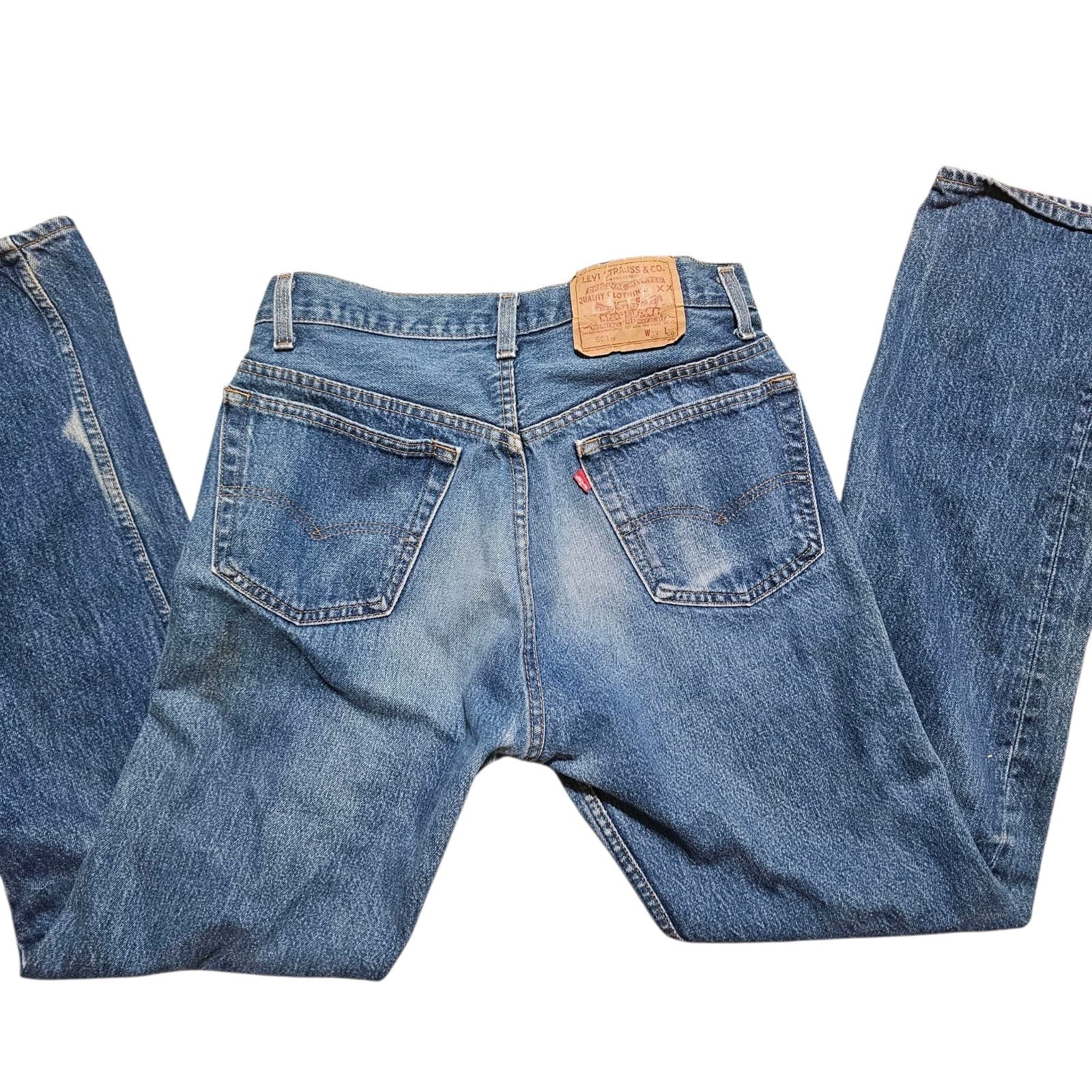 Vintage 80s Levis 501xx Mens 33x36 Distressed Button Fly Denim Jeans USA - Thumbnail 2