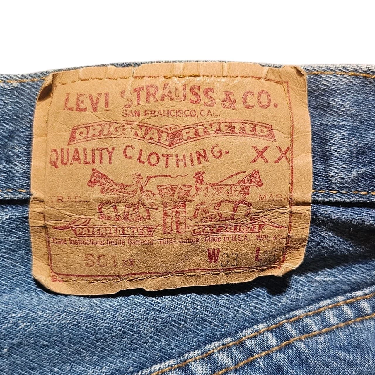 Vintage 80s Levis 501xx Mens 33x36 Distressed Button Fly Denim Jeans USA - Thumbnail 21