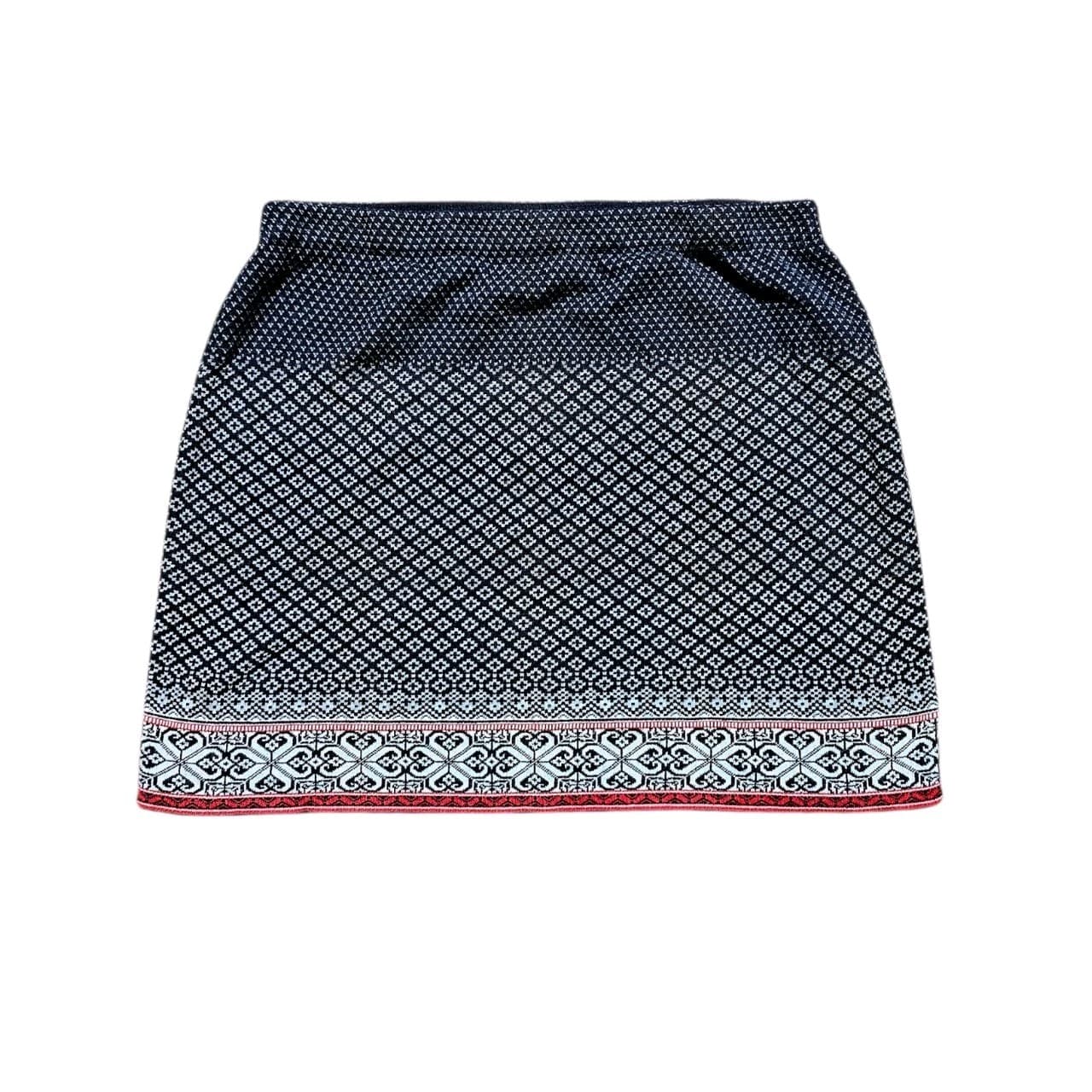 Orvis Blue, GeoMetric Tight Knit Diamond Matrix Pattern Mini Skirt Women's Lrg
