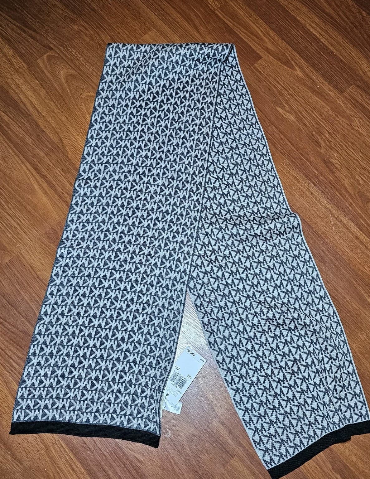 Michael Kors Scarf Monogram Dark Grey/ Light Grey Black Edge New With Tag - Thumbnail 6