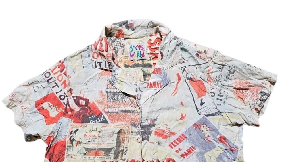 Jams World French Novelty Print Rare Button Up Hawaiian Shirt Woman's X Small - Thumbnail 3