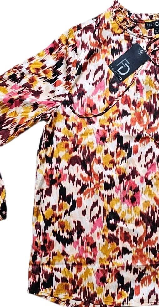 Fred David Floral Crinkle Blouse Womans Size Medium - Thumbnail 3