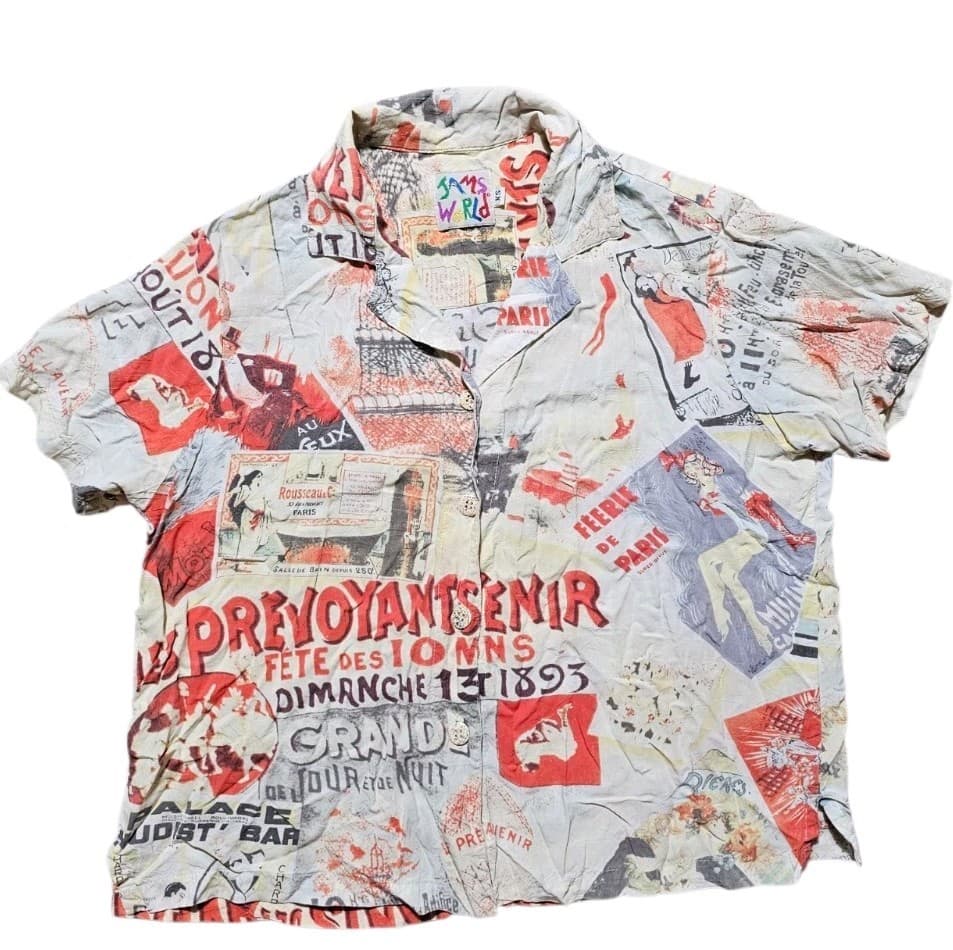 Jams World French Novelty Print Rare Button Up Hawaiian Shirt Woman's X Small - Thumbnail 2