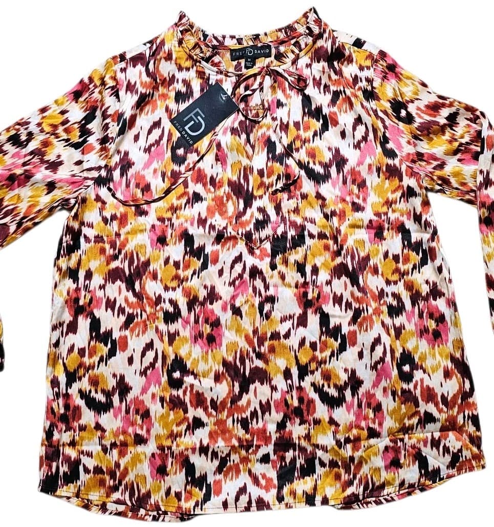 Fred David Floral Crinkle Blouse Womans Size Medium - Thumbnail 2