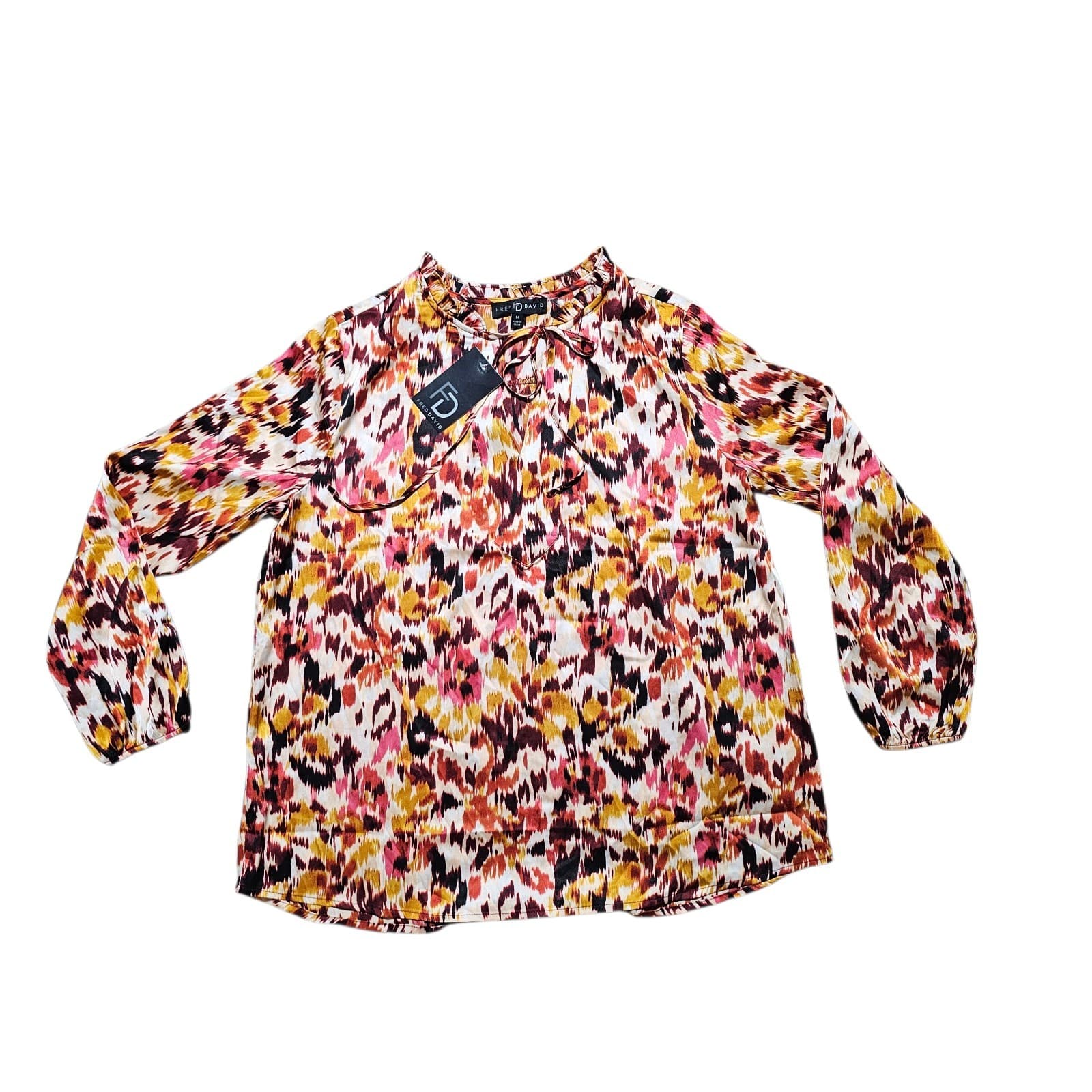 Fred David Floral Crinkle Blouse Womans Size Medium