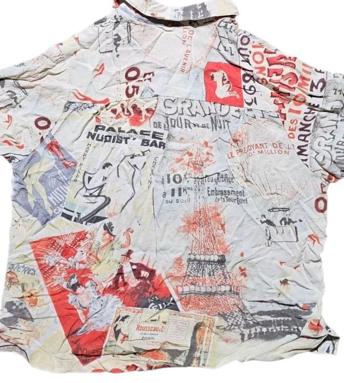 Jams World French Novelty Print Rare Button Up Hawaiian Shirt Woman's X Small - Thumbnail 7