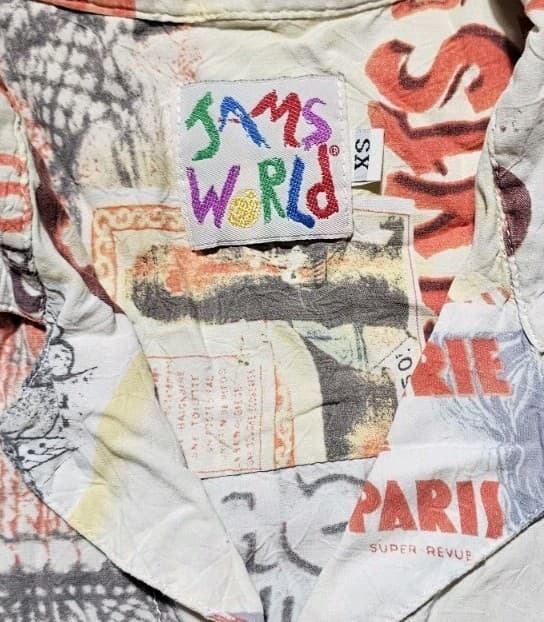 Jams World French Novelty Print Rare Button Up Hawaiian Shirt Woman's X Small - Thumbnail 11