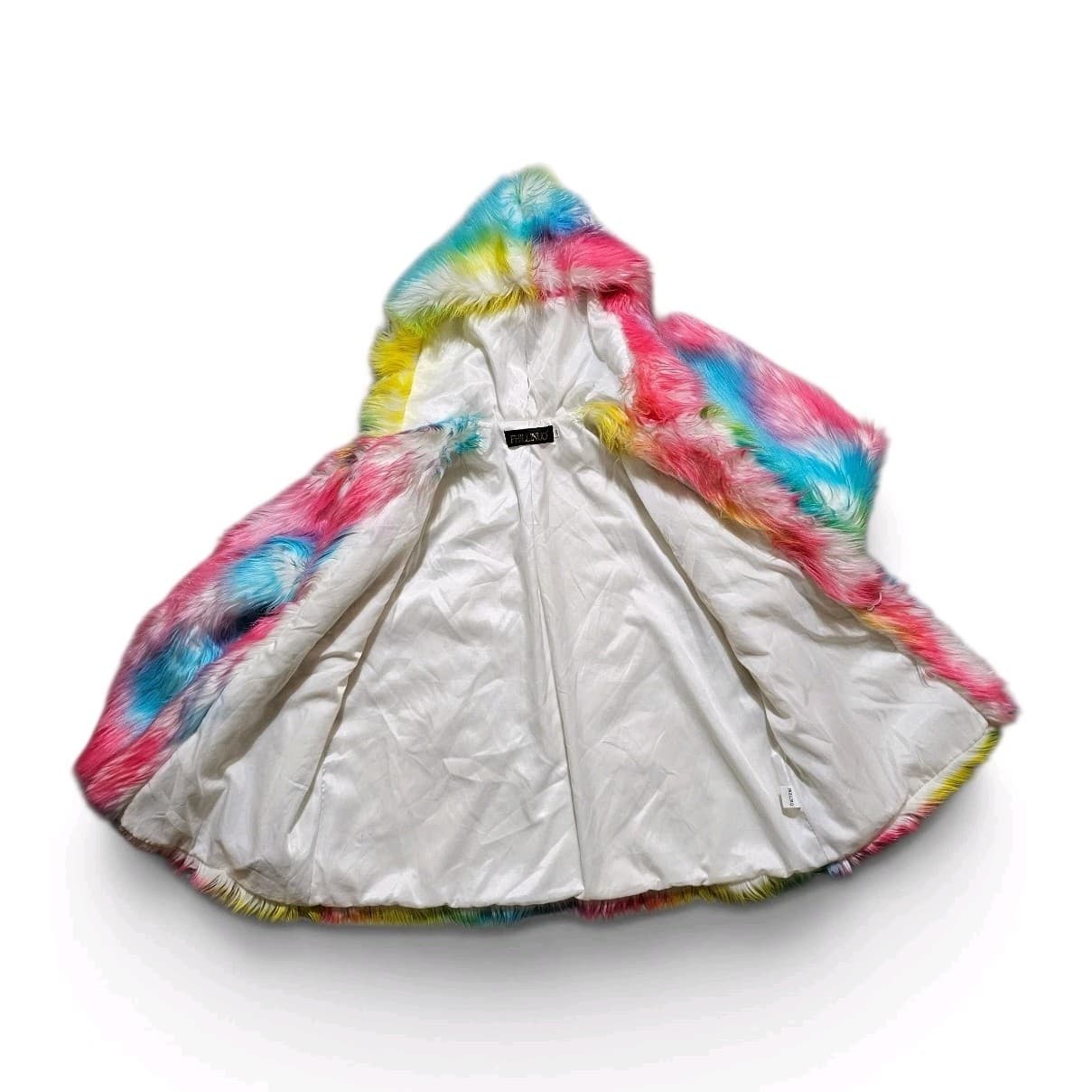 Fhillnuo Rainbow Faux Fur Hooded Jacket Rave Festival Fits Womans 1x/2x Men Xl - Thumbnail 11