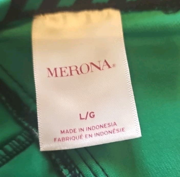 Merona One Piece Swimsuit Women's L Halter Navy Kelly Green Striped Ruched Padde - Thumbnail 5