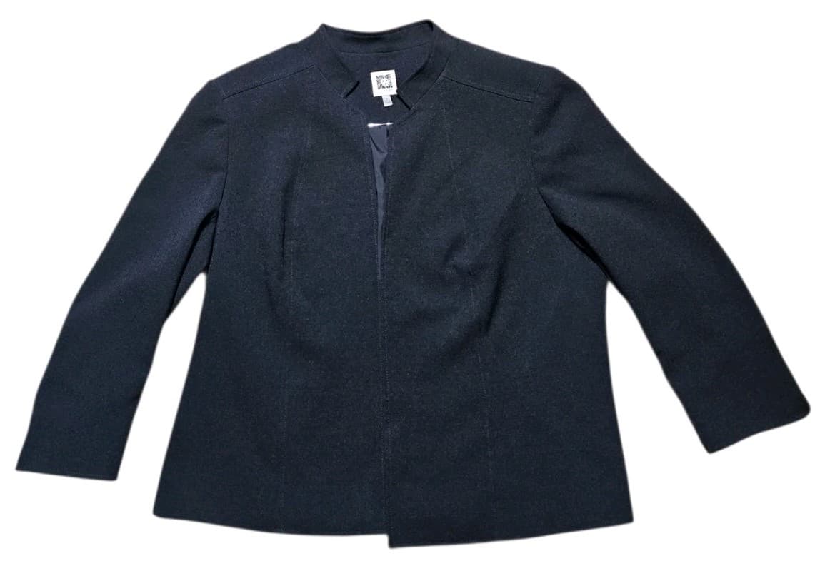 Anne Klein Women's Open Front Cropped Stand Coller Blazer Jacket Black Size 16 - Thumbnail 2
