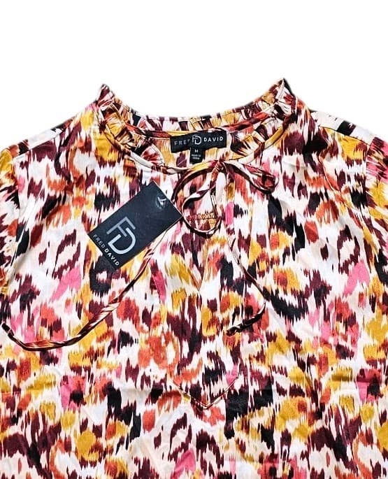 Fred David Floral Crinkle Blouse Womans Size Medium - Thumbnail 5
