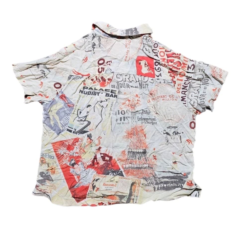 Jams World French Novelty Print Rare Button Up Hawaiian Shirt Woman's X Small - Thumbnail 6