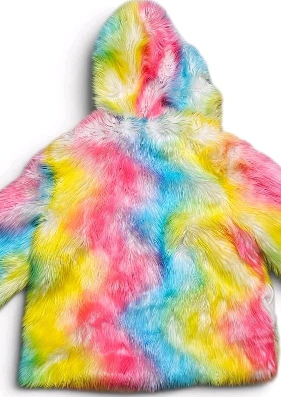 Fhillnuo Rainbow Faux Fur Hooded Jacket Rave Festival Fits Womans 1x/2x Men Xl - Thumbnail 6