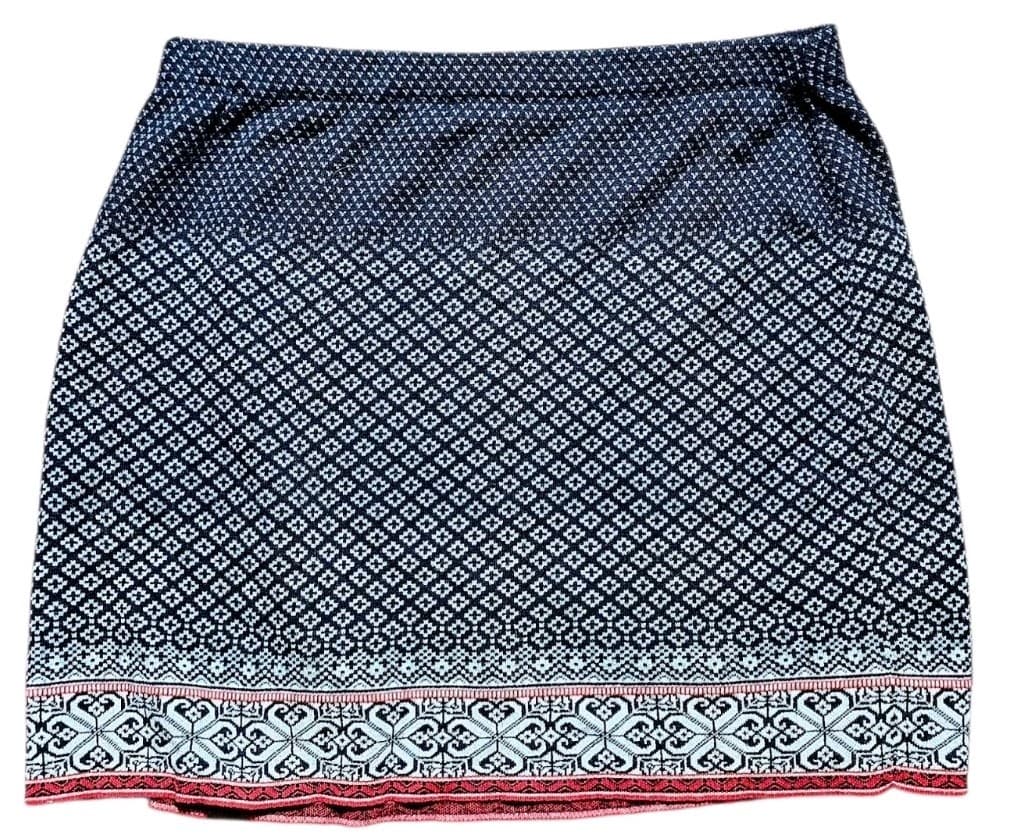 Orvis Blue, GeoMetric Tight Knit Diamond Matrix Pattern Mini Skirt Women's Lrg - Thumbnail 2