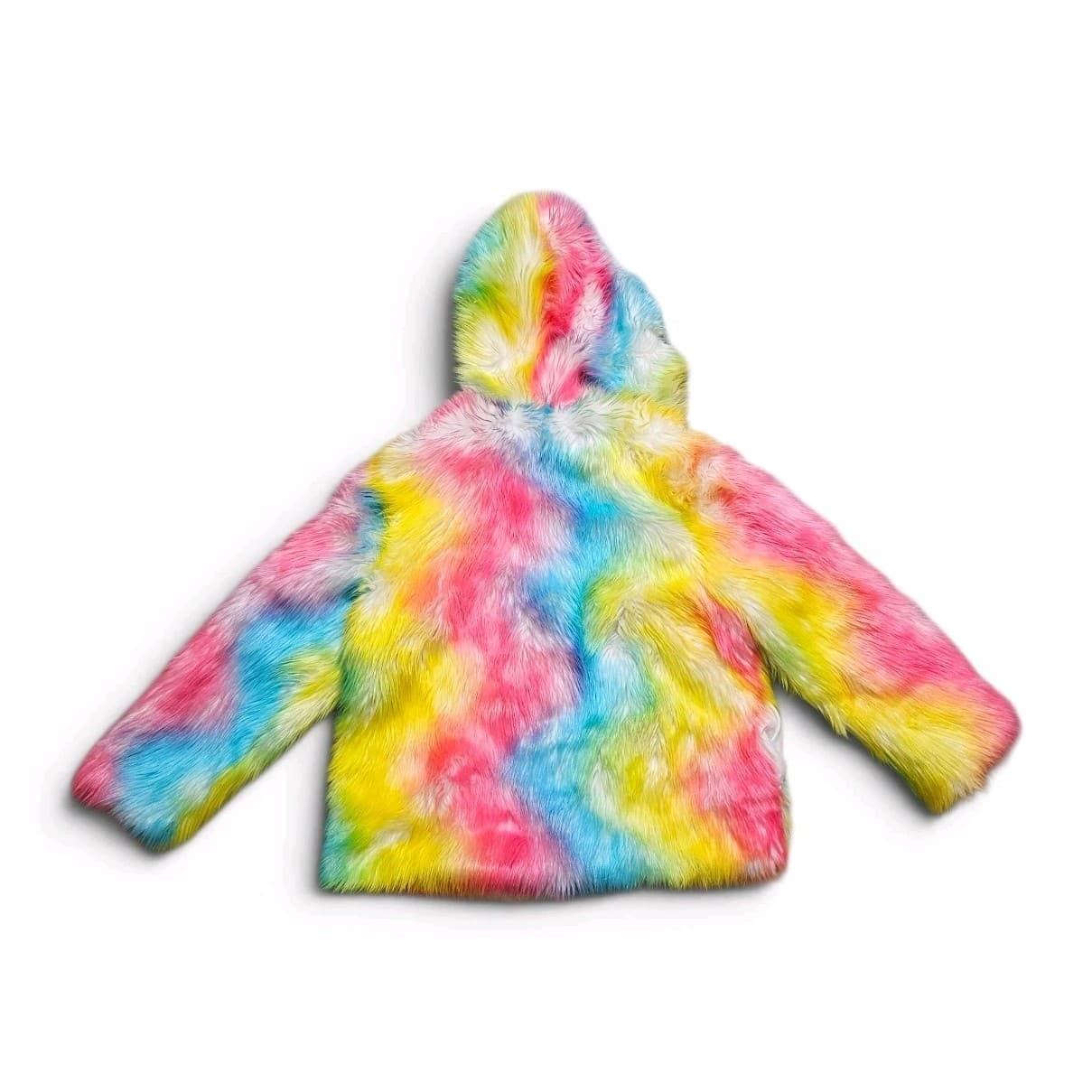Fhillnuo Rainbow Faux Fur Hooded Jacket Rave Festival Fits Womans 1x/2x Men Xl - Thumbnail 5