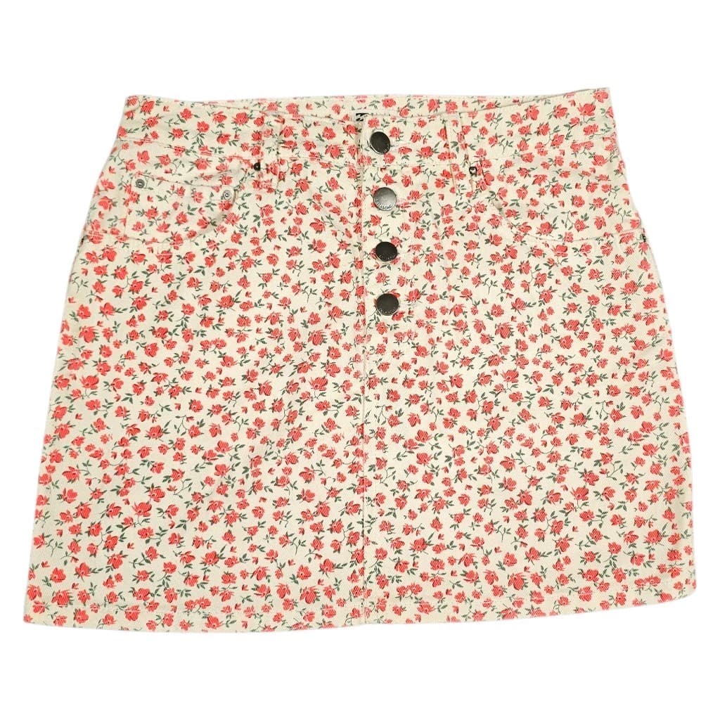 Billabong Cute As A Button Floral Denim Mini Skirt Size 28