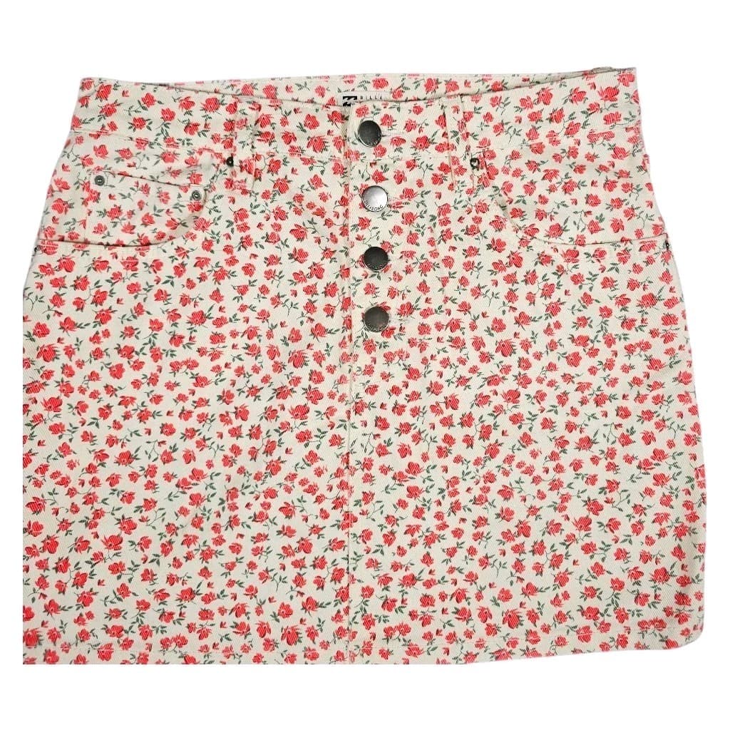 Billabong Cute As A Button Floral Denim Mini Skirt Size 28 - Thumbnail 2