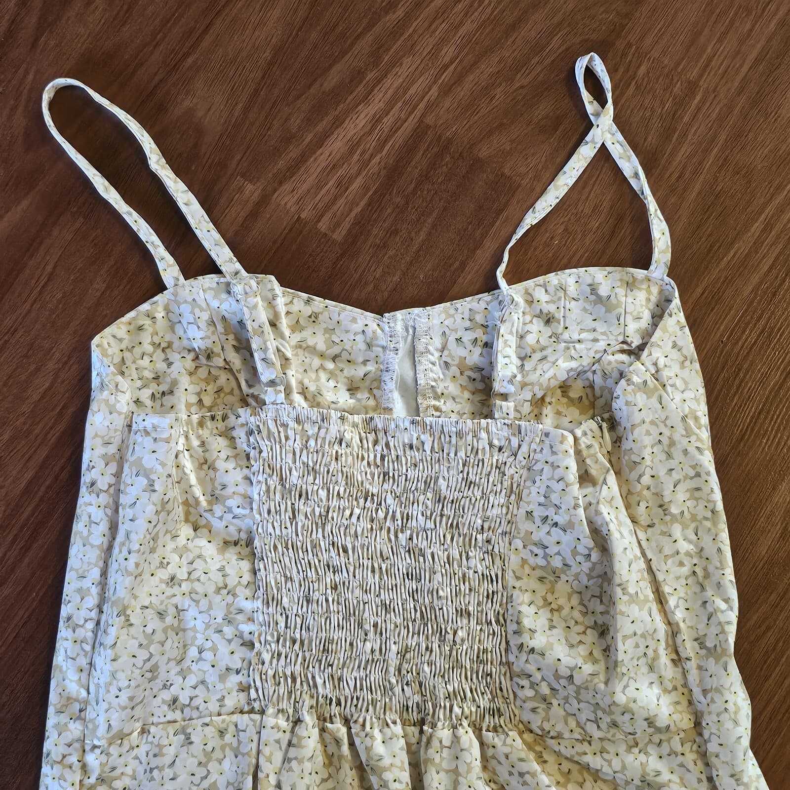 Yellow Floral Dress With Spaghetti Straps Size Medium (No Brand Tag) - Thumbnail 5