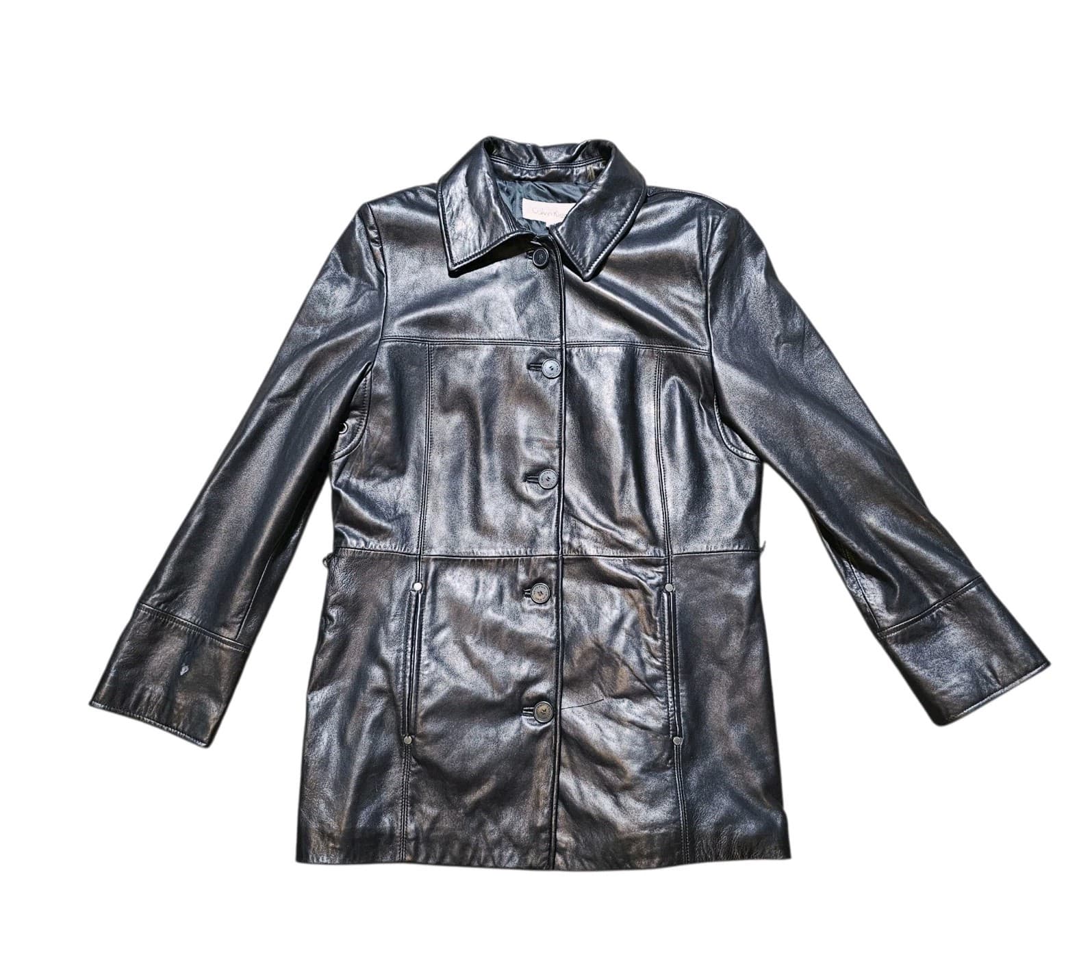 Calvin Klein Womans Vintage 100% Black Leather City Jacket Size L