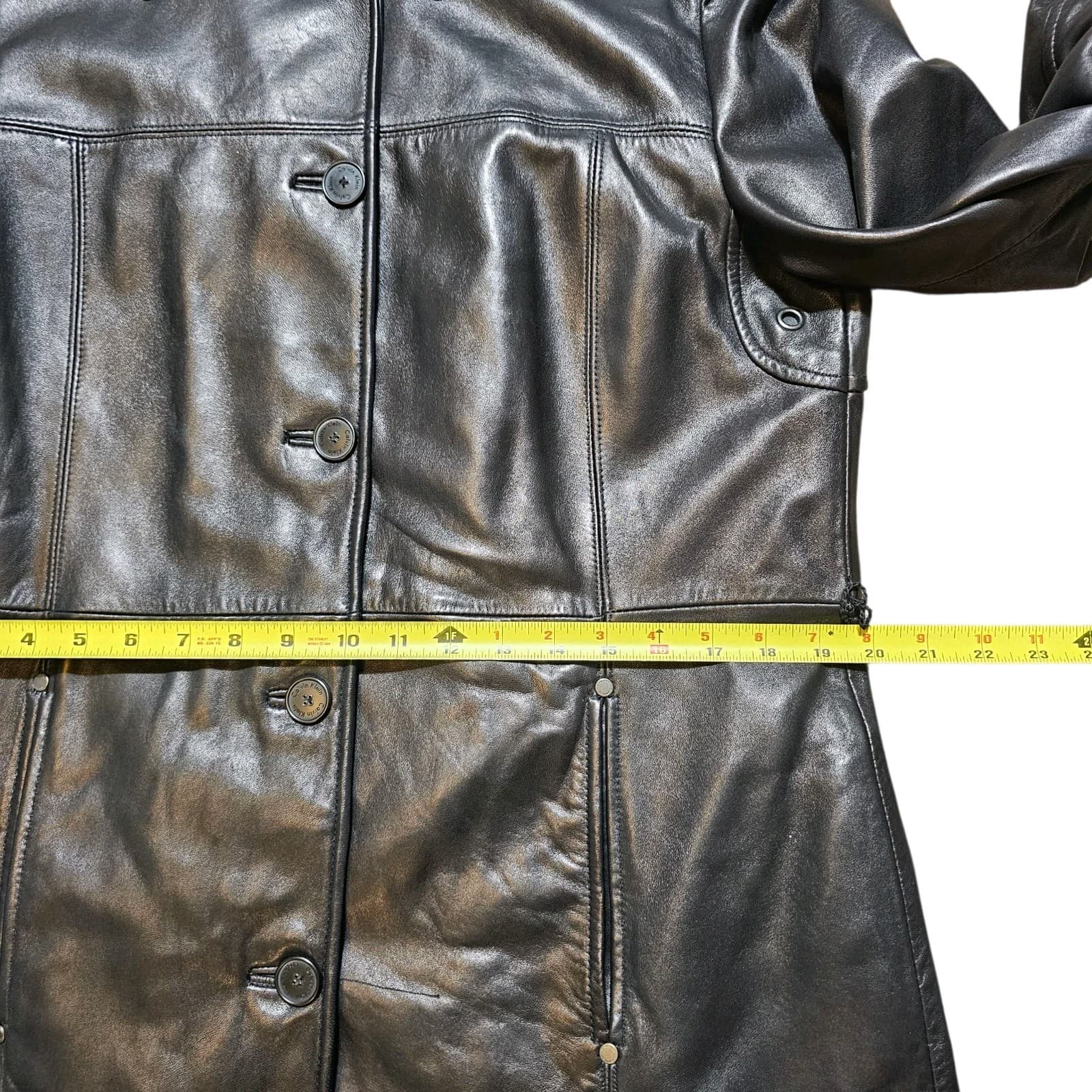 Calvin Klein Womans Vintage 100% Black Leather City Jacket Size L - Thumbnail 13