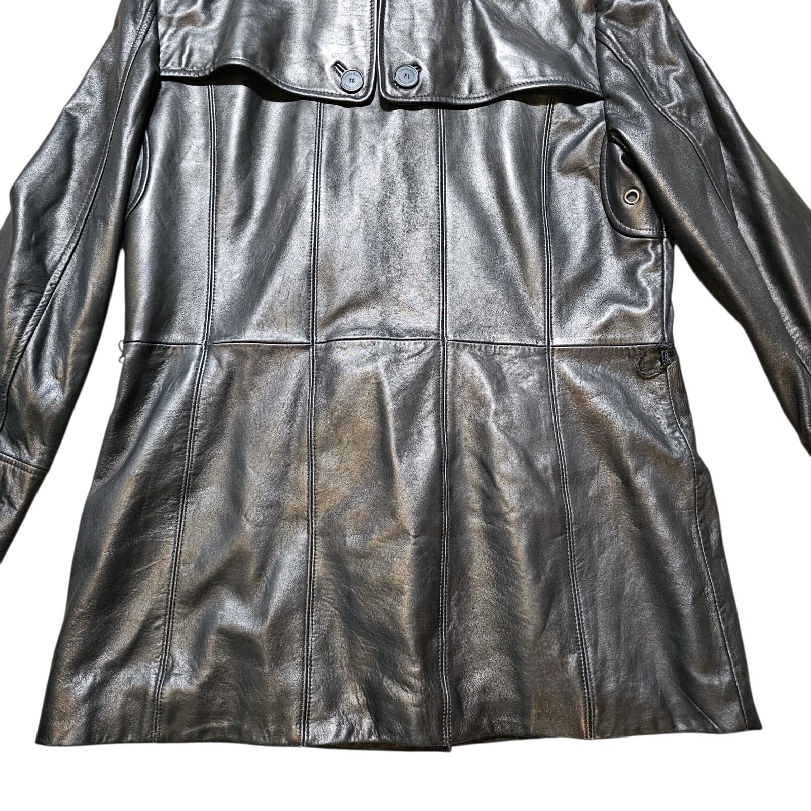 Calvin Klein Womans Vintage 100% Black Leather City Jacket Size L - Thumbnail 10