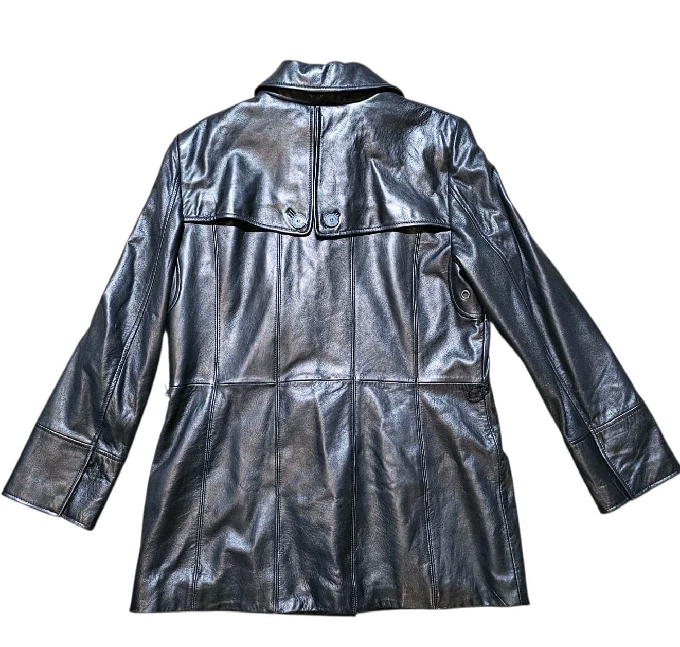 Calvin Klein Womans Vintage 100% Black Leather City Jacket Size L - Thumbnail 8