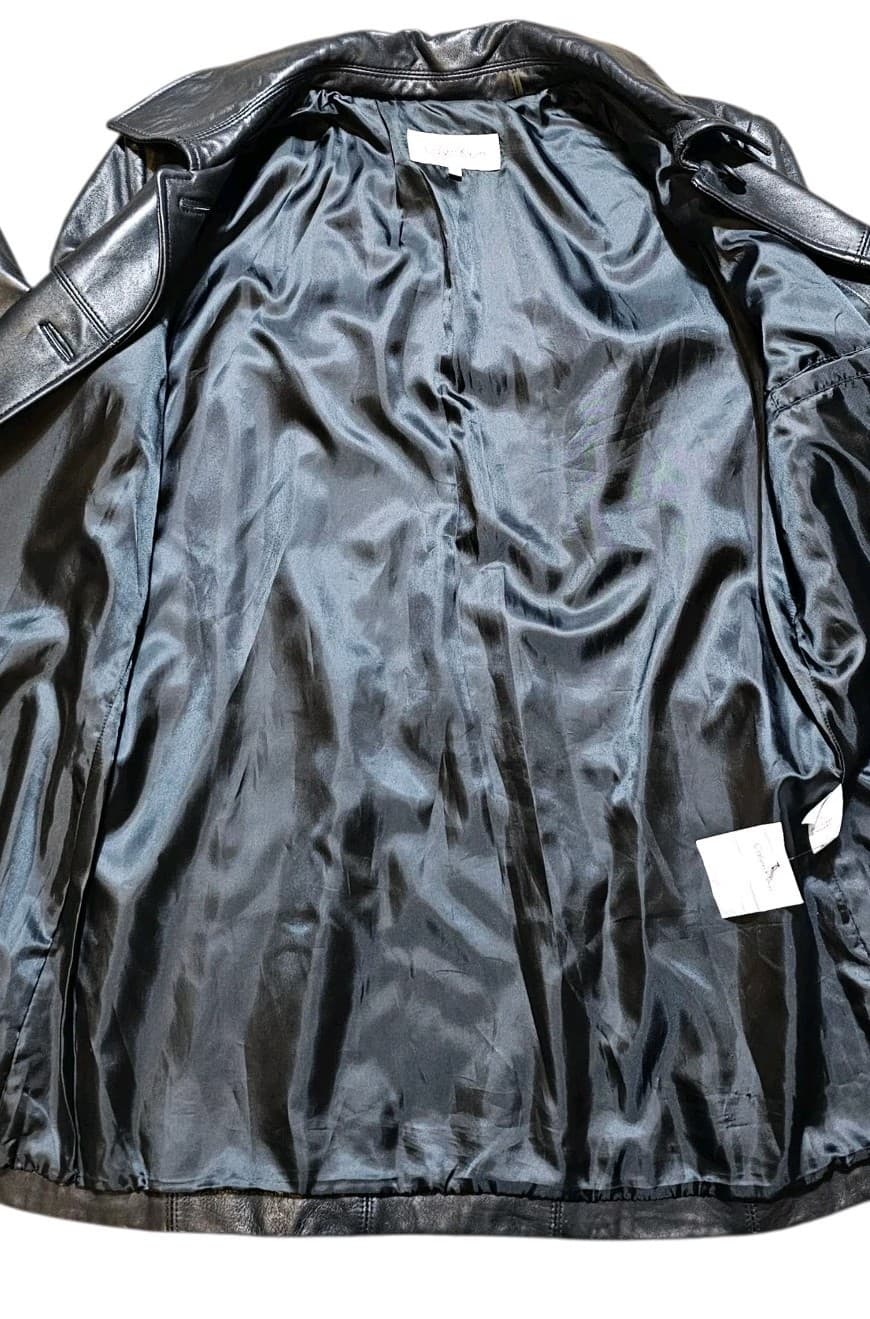 Calvin Klein Womans Vintage 100% Black Leather City Jacket Size L - Thumbnail 16